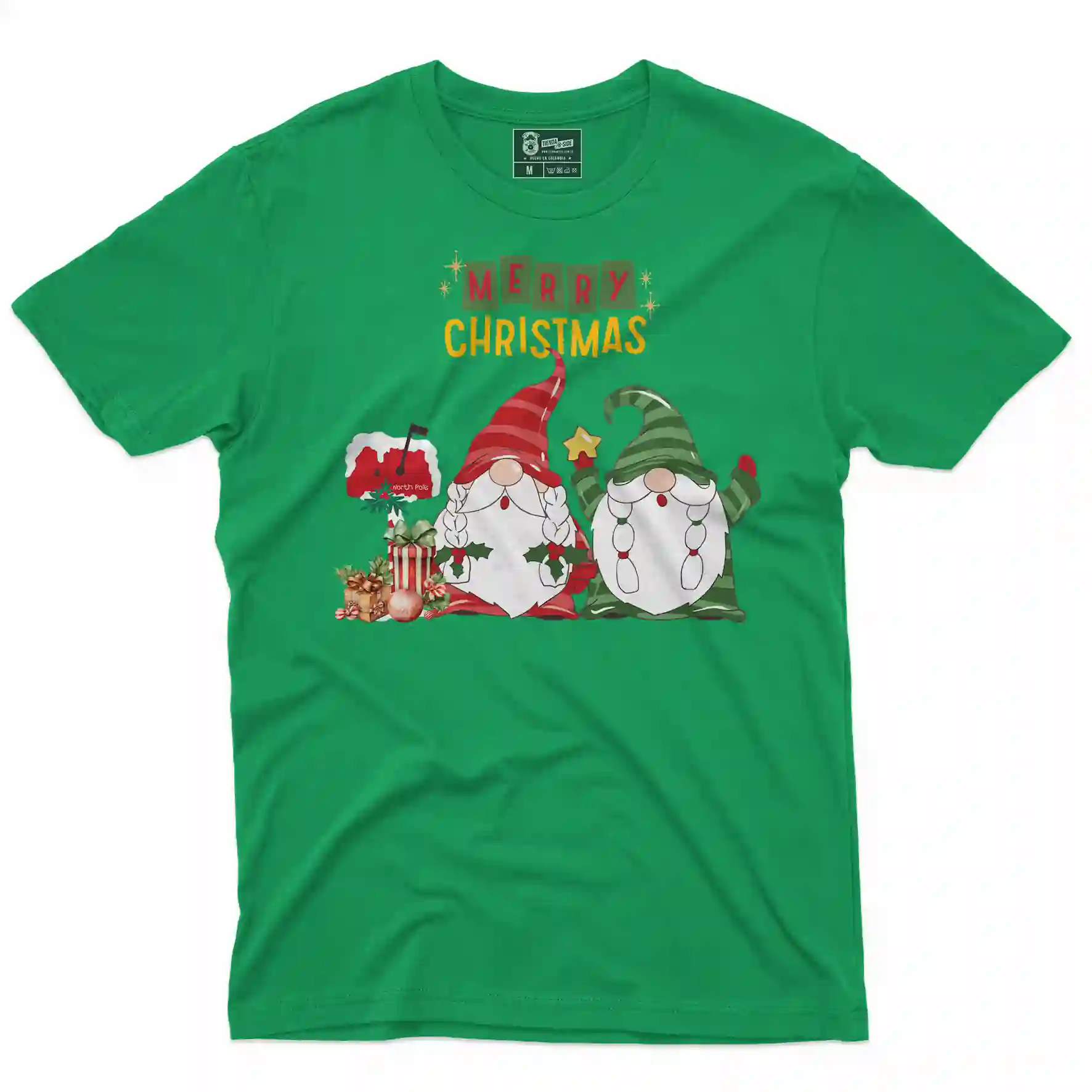 Camiseta de navidad con estampado en el frente de duendes navideños