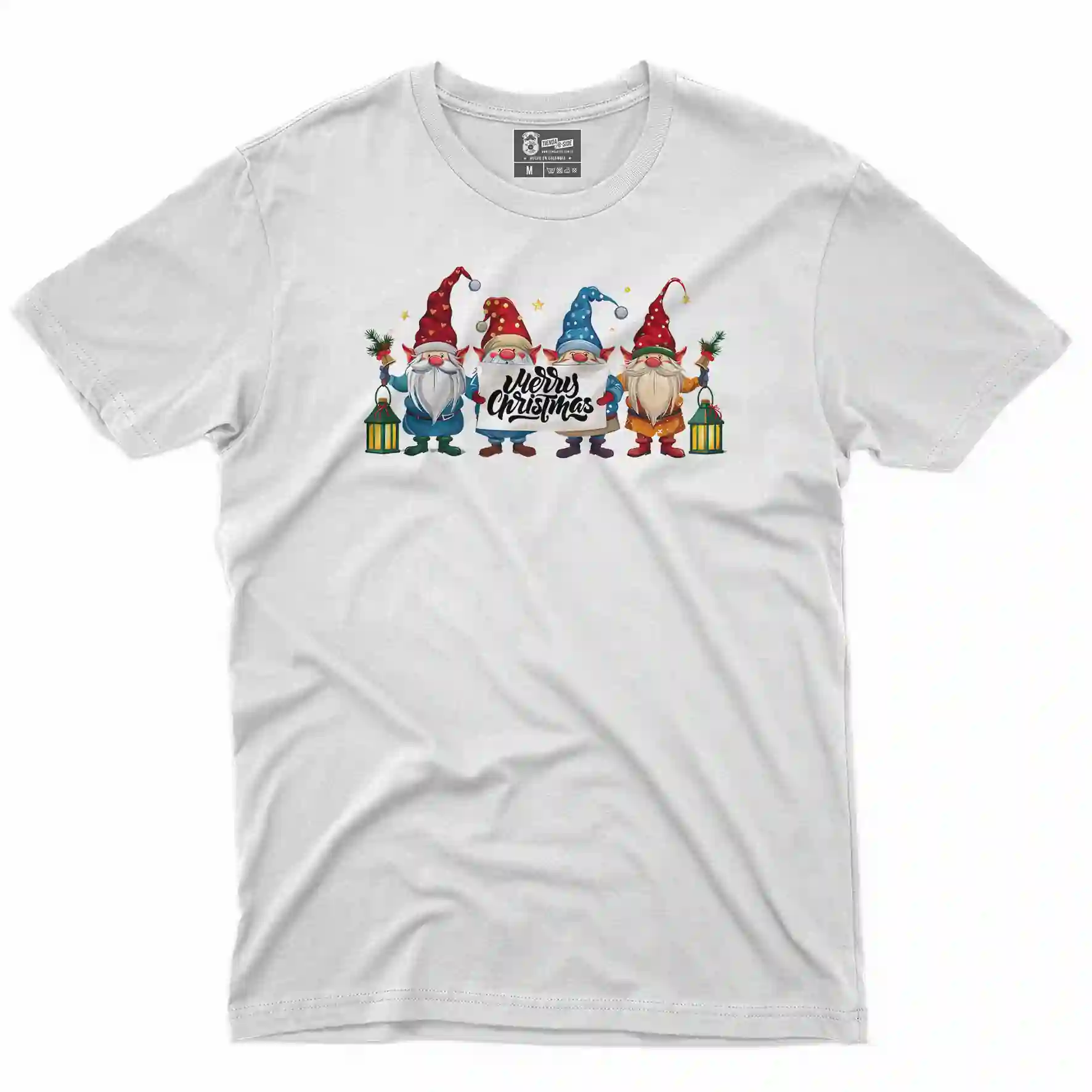 Camiseta de navidad con estampado en el frente de duendes navideños