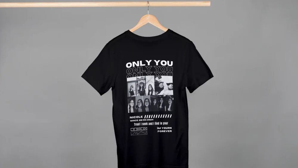 camiseta estampada personalizada con estampado de pareja en la espalda